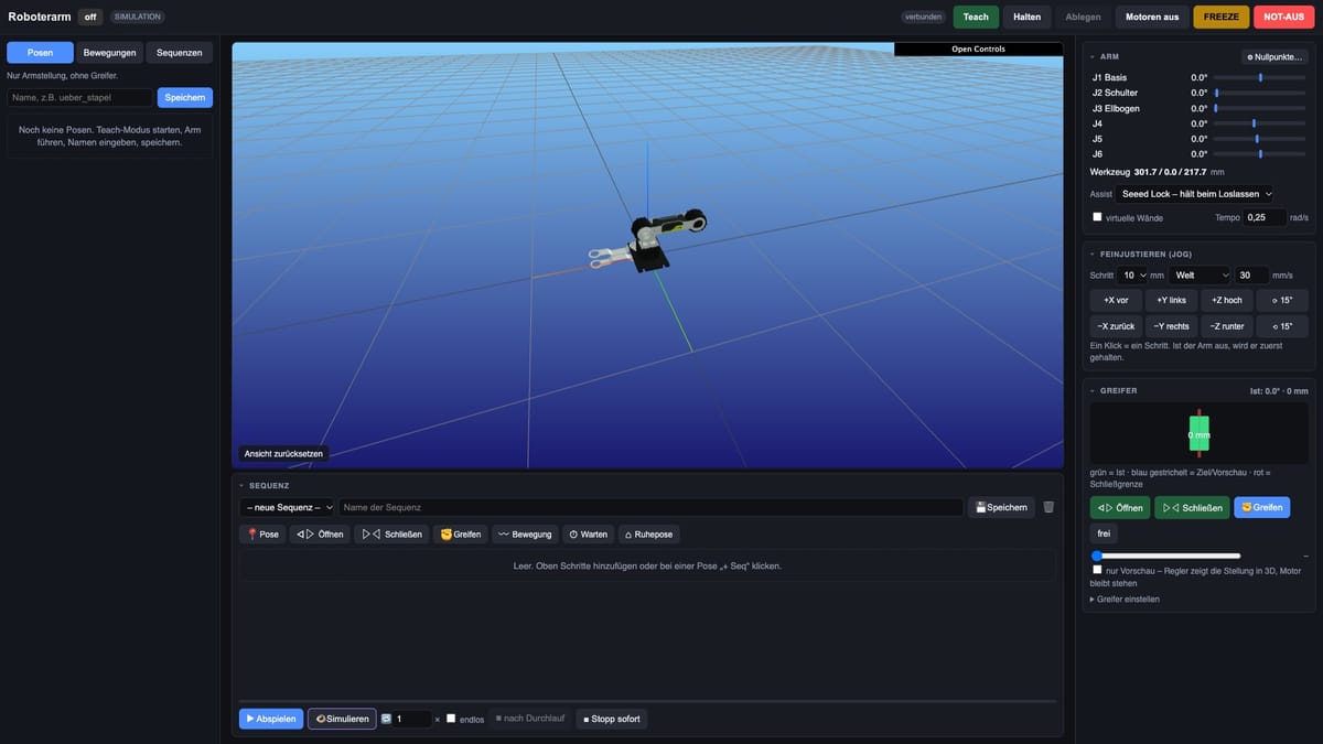 Einen Roboterarm per Software steuern: Pose, Bewegungsablauf, Teaching und Web-Oberfläche
